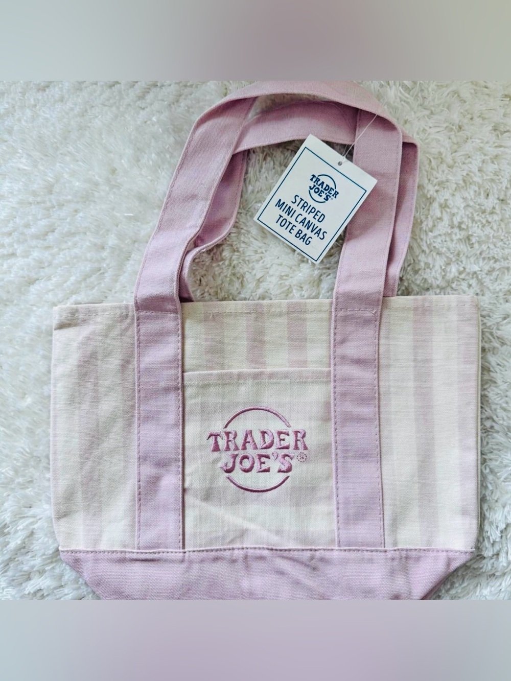 Trader Joe’s Pink Striped Mini Canvas Tote Bag